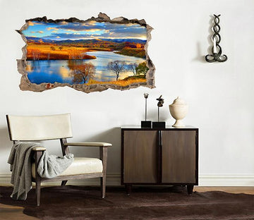 3D River Sunset Scenery 391 Broken Wall Murals Wallpaper AJ Wallpaper 