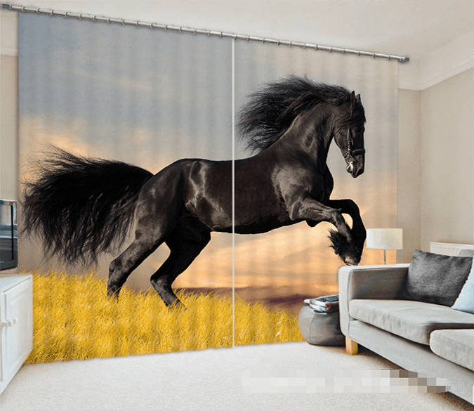 3D Black Horse 1029 Curtains Drapes Wallpaper AJ Wallpaper 