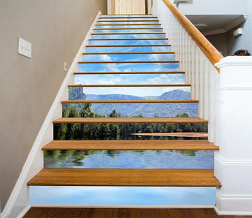 3D Green Mountain Calm Lake 1251 Stair Risers Wallpaper AJ Wallpaper 