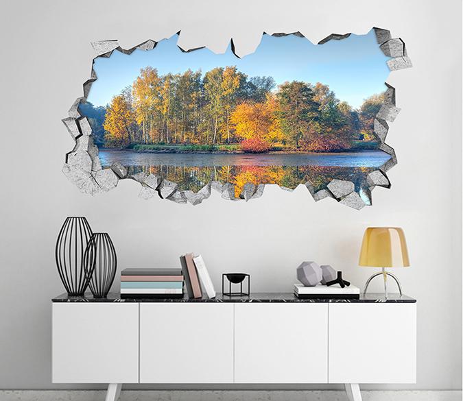 3D Lakeside Forest 014 Broken Wall Murals Wallpaper AJ Wallpaper 