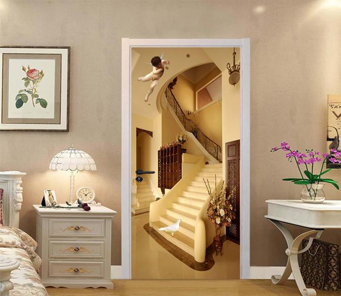3D Stairs Angel Bird 88 Door Mural Wallpaper AJ Wallpaper 