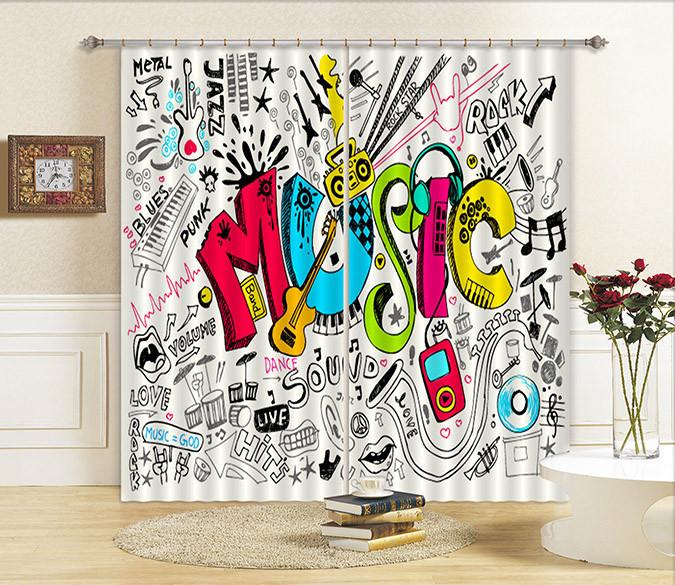 3D Graffiti Music 79 Curtains Drapes Wallpaper AJ Wallpaper 