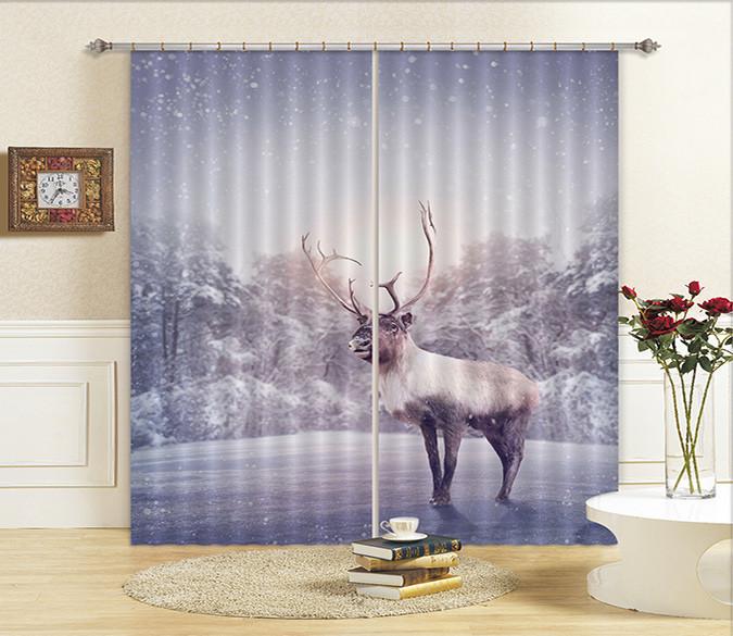 3D Snowing Area Animal Curtains Drapes Wallpaper AJ Wallpaper 