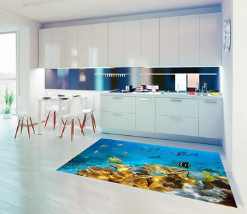 3D Ocean Striped Fishes Kitchen Mat Floor Mural Wallpaper AJ Wallpaper 