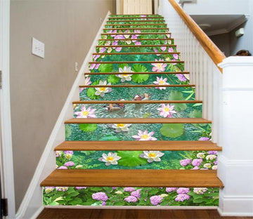 3D Fish Pond Flowers 668 Stair Risers Wallpaper AJ Wallpaper 