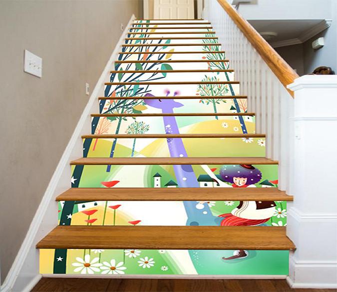3D Riding Giraffe Kid 1027 Stair Risers Wallpaper AJ Wallpaper 