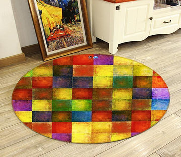 3D Colorful Square Grids 102 Round Non Slip Rug Mat Mat AJ Creativity Home 