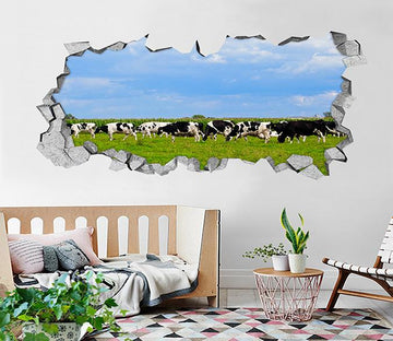 3D Grassland Cows 032 Broken Wall Murals Wallpaper AJ Wallpaper 