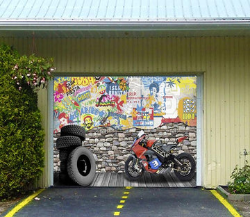3D Motorcycle Graffiti Tires 387 Garage Door Mural Wallpaper AJ Wallpaper 