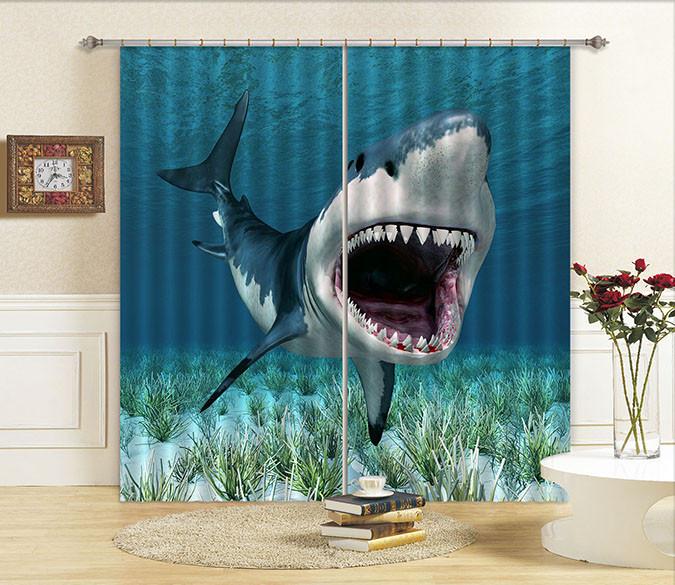 3D Sea Shark 414 Curtains Drapes Wallpaper AJ Wallpaper 