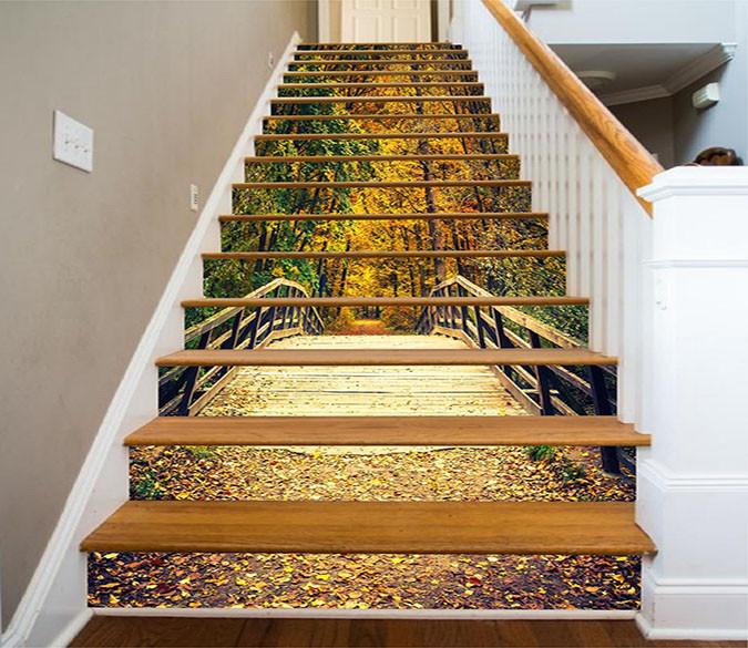 3D Forest Wooden Bridge 779 Stair Risers Wallpaper AJ Wallpaper 