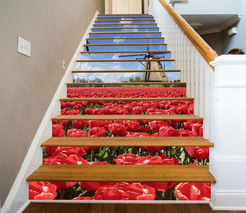 3D Tulip Flowers Windmill 798 Stair Risers Wallpaper AJ Wallpaper 