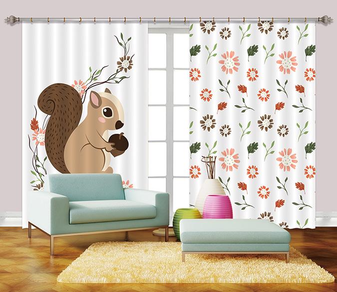 3D Squirrel And Flowers 2443 Curtains Drapes Wallpaper AJ Wallpaper 