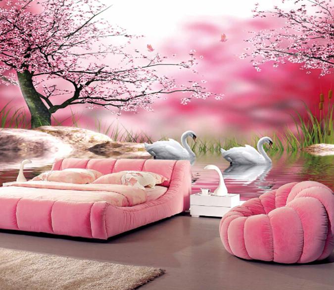 3D Beautiful Flowers And Swans Wallpaper AJ Wallpaper 1 