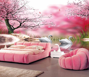 3D Beautiful Flowers And Swans Wallpaper AJ Wallpaper 1 