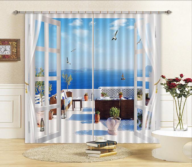 3D Balcony Lake Scenery 15 Curtains Drapes Wallpaper AJ Wallpaper 