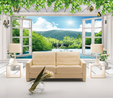 Wood Window Landscape Wallpaper AJ Wallpaper 