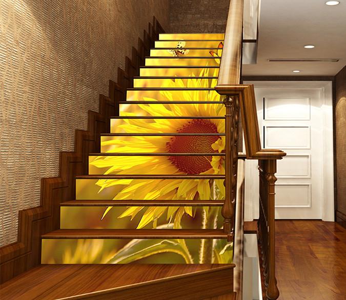 3D Sunflower Butterflies 1474 Stair Risers Wallpaper AJ Wallpaper 