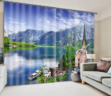 3D Mountain Lake Town 848 Curtains Drapes Wallpaper AJ Wallpaper 