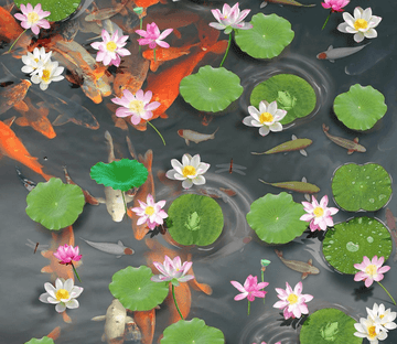 3D Lively Lotus Pond Floor Mural Wallpaper AJ Wallpaper 2 