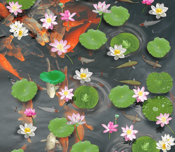 3D Lively Lotus Pond Floor Mural Wallpaper AJ Wallpaper 2 