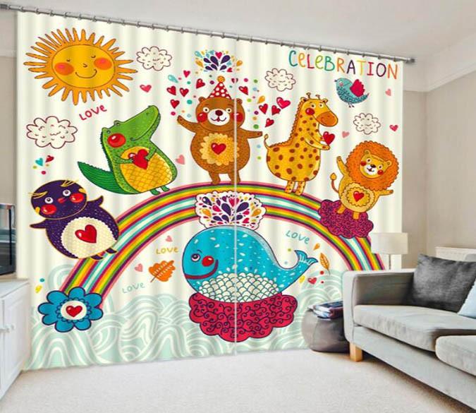 3D Animals Rainbow Celebration 834 Curtains Drapes Wallpaper AJ Wallpaper 