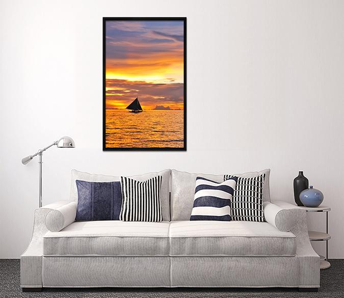 3D Evening Boat 026 Fake Framed Print Painting Wallpaper AJ Creativity Home 