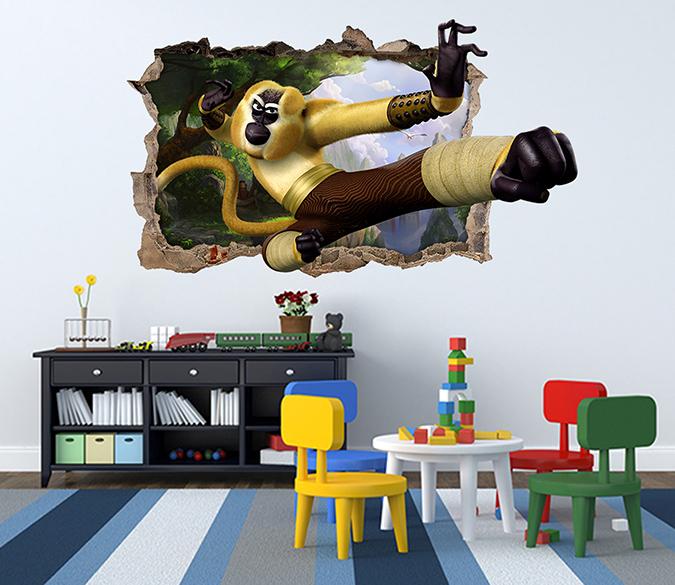 3D Kung Fu Monkey 33 Broken Wall Murals Wallpaper AJ Wallpaper 