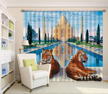 3D Taj Mahal Tigers 58 Curtains Drapes Wallpaper AJ Wallpaper 