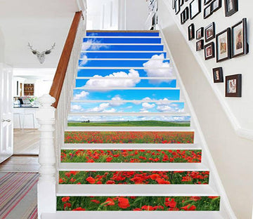 3D Flowers White Clouds 895 Stair Risers Wallpaper AJ Wallpaper 