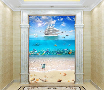 3D Boat Beach Penguin 393 Wallpaper AJ Wallpaper 
