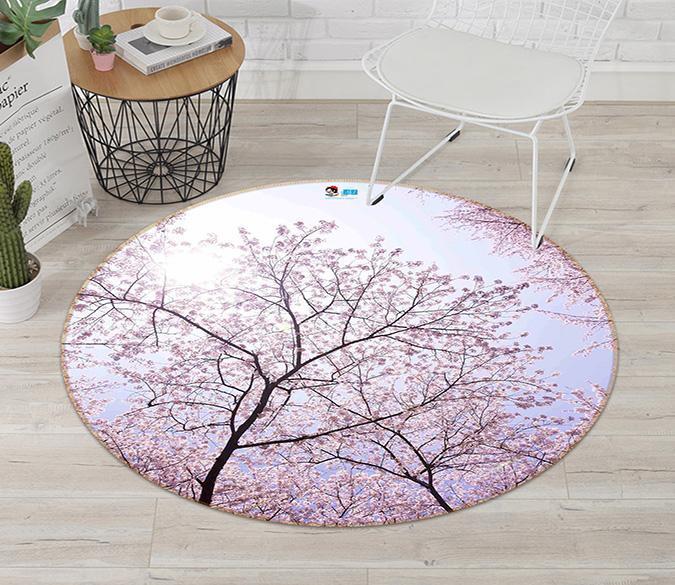 3D Pink Flowers Trees 120 Round Non Slip Rug Mat Mat AJ Creativity Home 