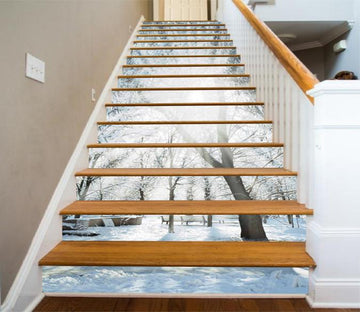 3D Snow Forest Sun 1304 Stair Risers Wallpaper AJ Wallpaper 