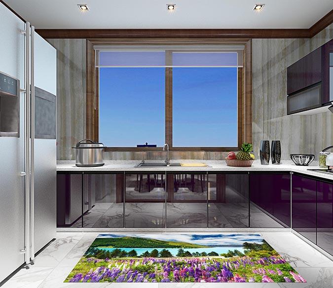 3D Lakeside Flowers Kitchen Mat Floor Mural Wallpaper AJ Wallpaper 
