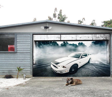 3D White Sports Car 360 Garage Door Mural Wallpaper AJ Wallpaper 