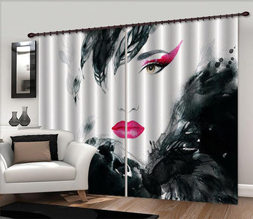 3D Graffiti Red Lip Woman 589 Curtains Drapes Wallpaper AJ Wallpaper 