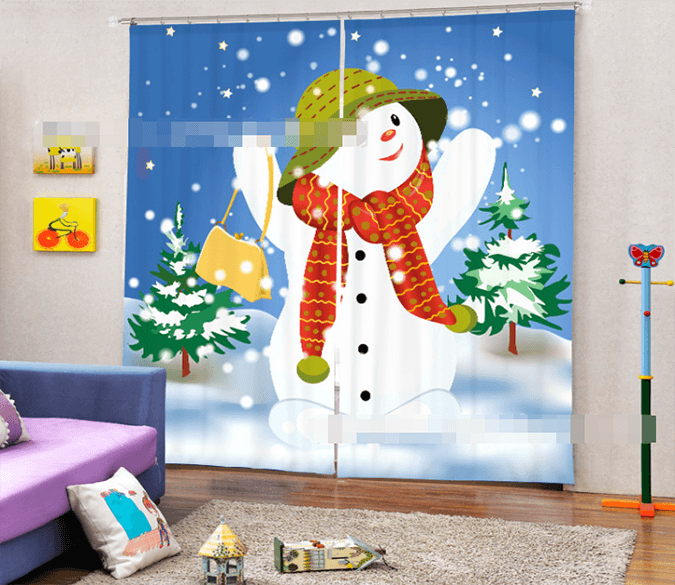 3D Happy Snowman 2007 Curtains Drapes Wallpaper AJ Wallpaper 