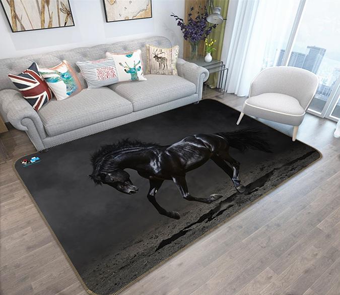 3D Black Horse 240 Non Slip Rug Mat Mat AJ Creativity Home 