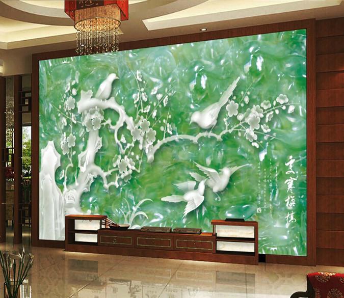 3D Jade Birds And Flowers Wallpaper AJ Wallpaper 1 