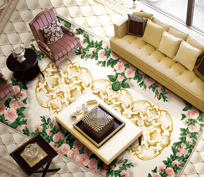 3D Roses And Pattern Floor Mural Wallpaper AJ Wallpaper 2 