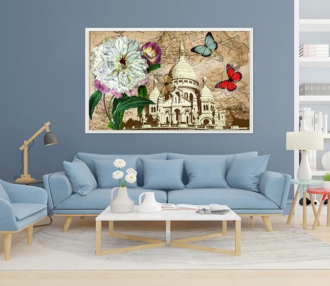 3D Castle Butterfly 039 Fake Framed Print Painting Wallpaper AJ Creativity Home 