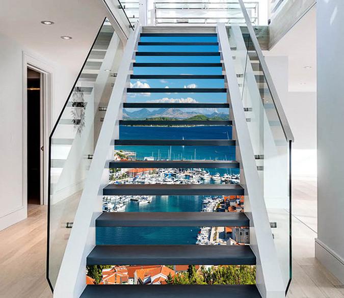 3D Pretty Harbour City 842 Stair Risers Wallpaper AJ Wallpaper 