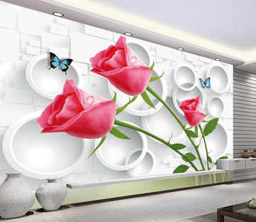 Red Roses And Circles Wallpaper AJ Wallpaper 