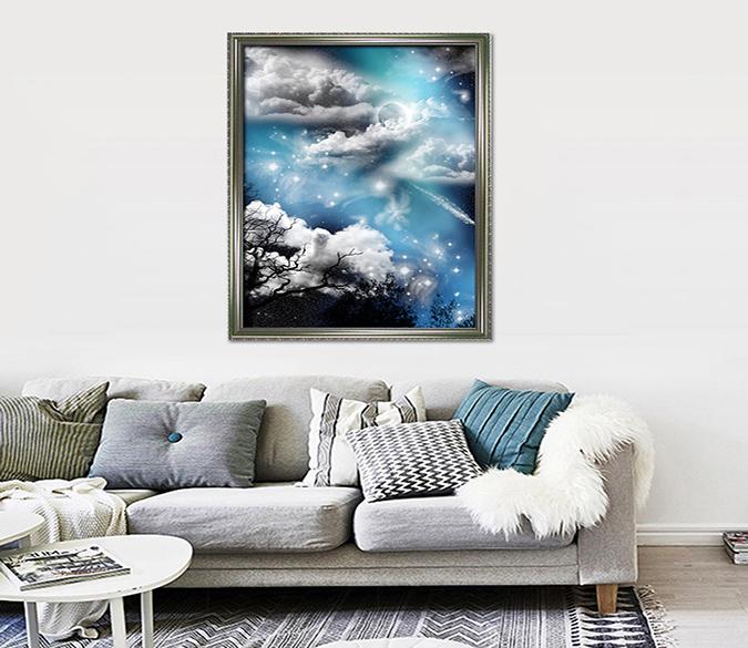 3D Moon Stars 104 Fake Framed Print Painting Wallpaper AJ Creativity Home 