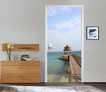 3D Seaside Small Pavilion 64 Door Mural Wallpaper AJ Wallpaper 