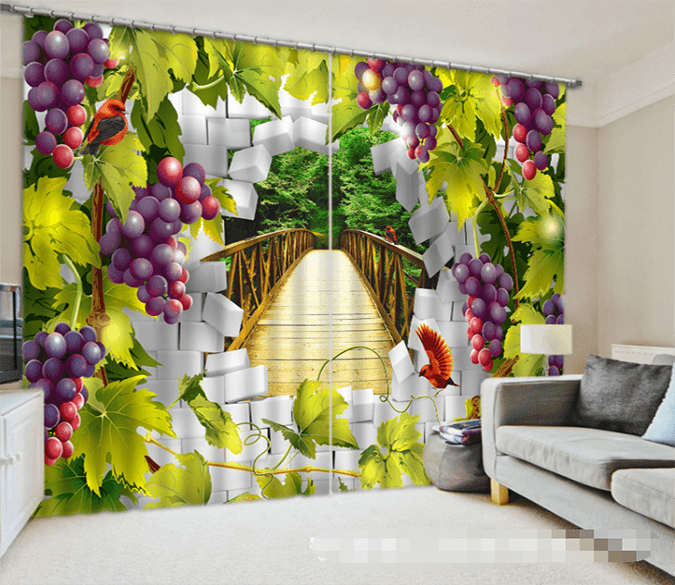 3D Bridge Bricks And Grape Vines 1269 Curtains Drapes Wallpaper AJ Wallpaper 