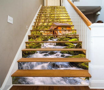 3D Riverside Wood Hut 911 Stair Risers Wallpaper AJ Wallpaper 