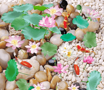 3D Pebbles And Lotus Floor Mural Wallpaper AJ Wallpaper 2 