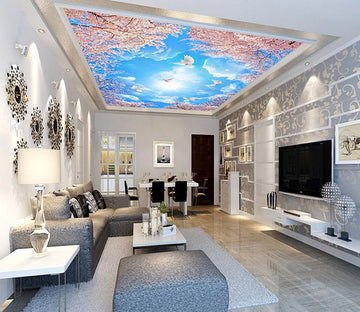 Blue Sky Flowers Birds Wallpaper AJ Wallpaper 