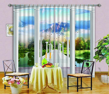 3D Lake Pillars Corridor 455 Curtains Drapes Wallpaper AJ Wallpaper 